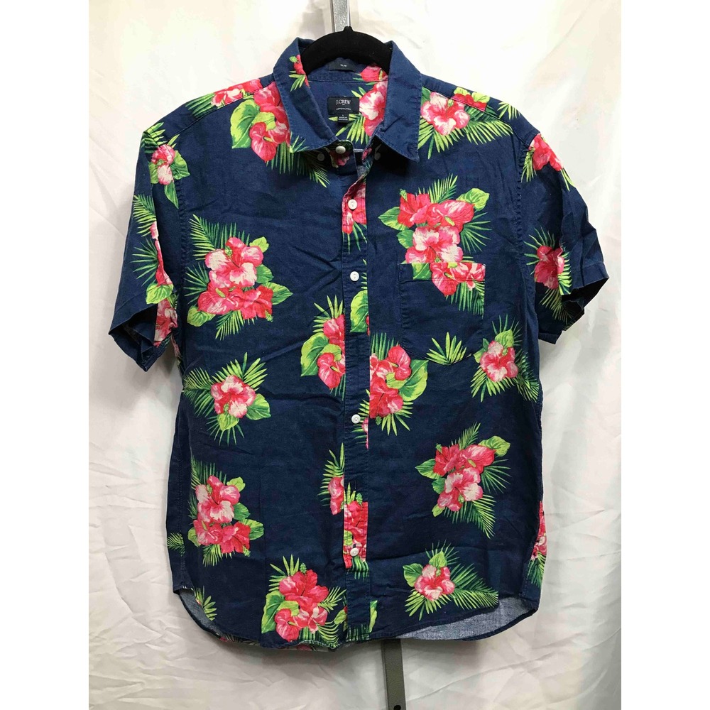 J Crew Mens Slim Fit Short Sleeve Button Down Shirt Navy Floral Print Size L - Picture 1 of 4